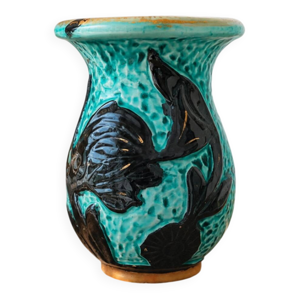 Vase vintage Vallauris en céramique turquoise