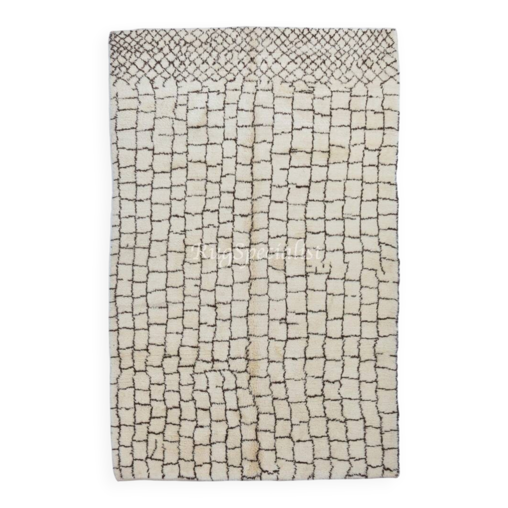 Modern Moroccan Berber Rug Made of Natural Ivory & Brown Wool, Beni Ourain Hand-Knotted Carpet