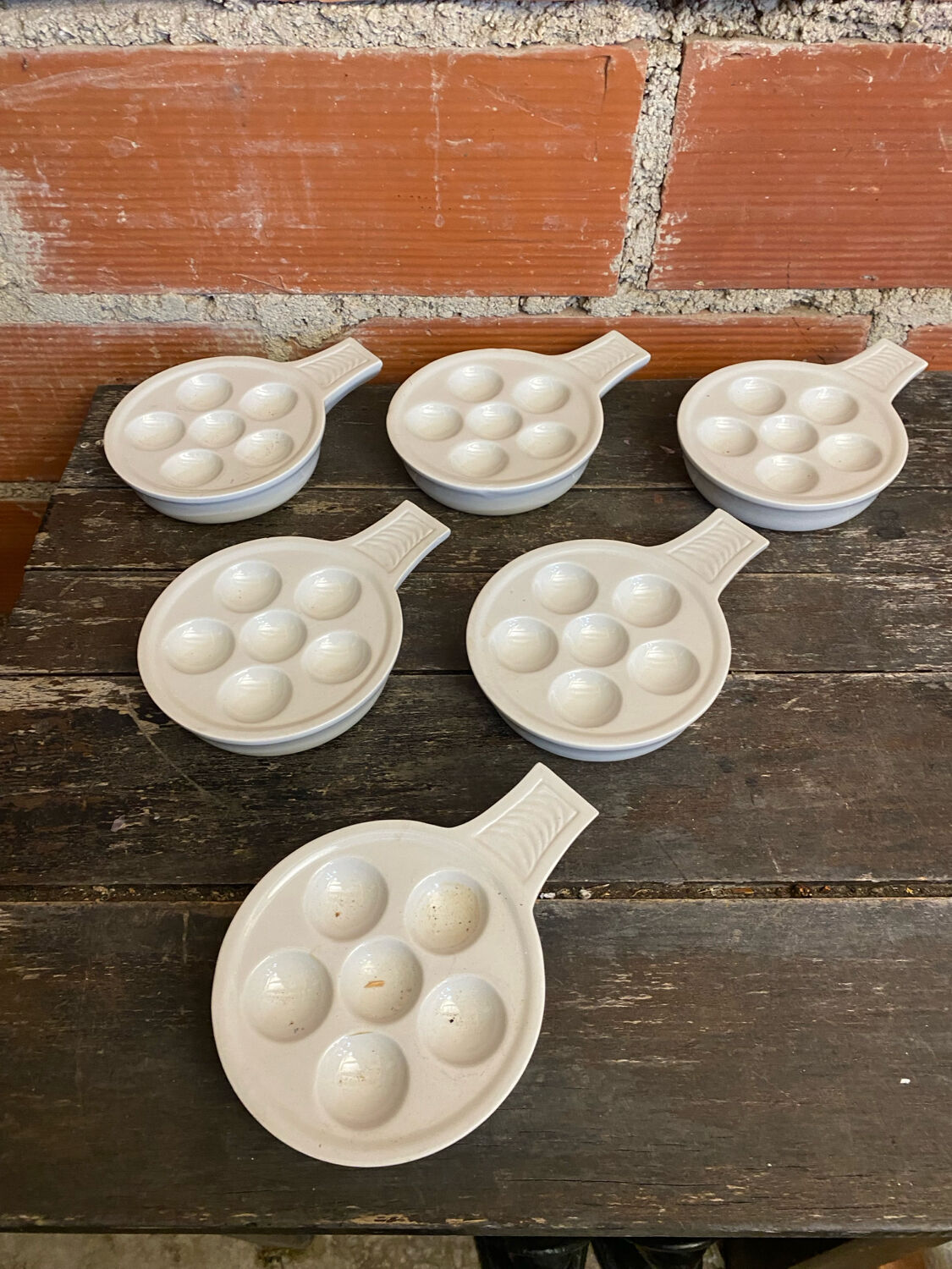 Set of 6 White Vintage Ceramic Escargot Dishes #D854
