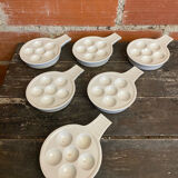 Set of 6 White Vintage Ceramic Escargot Dishes #D854