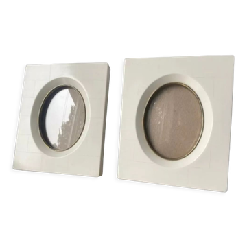 Pair vintage bakelite frames 14.5 cm x 12.5 cm glass 8.5 cm x  6 cm