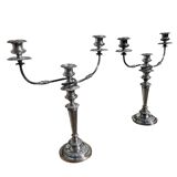 Pair of three-light convertible candelabras in silver metal