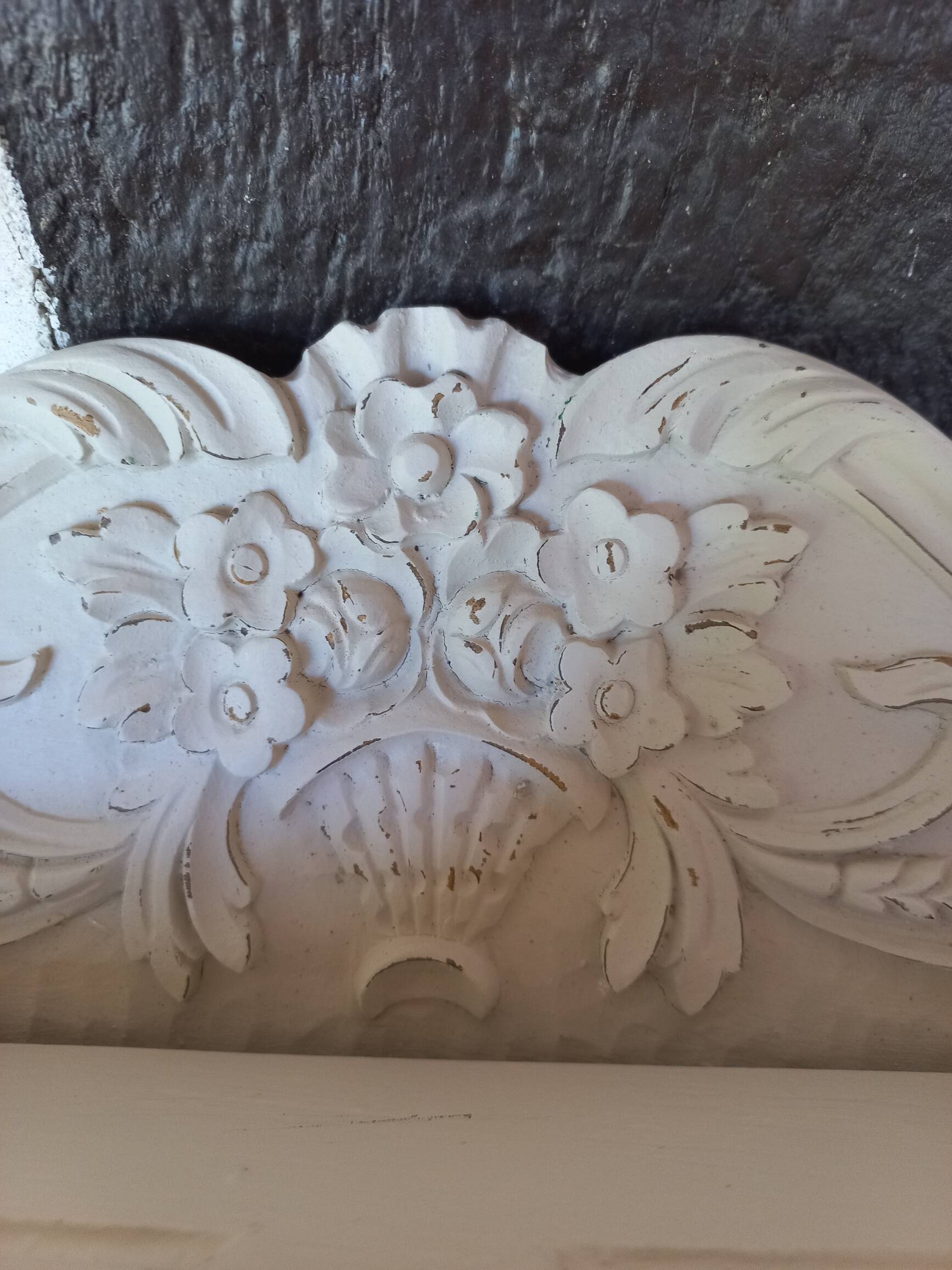 Wall console shelf empty pocket patinated linen