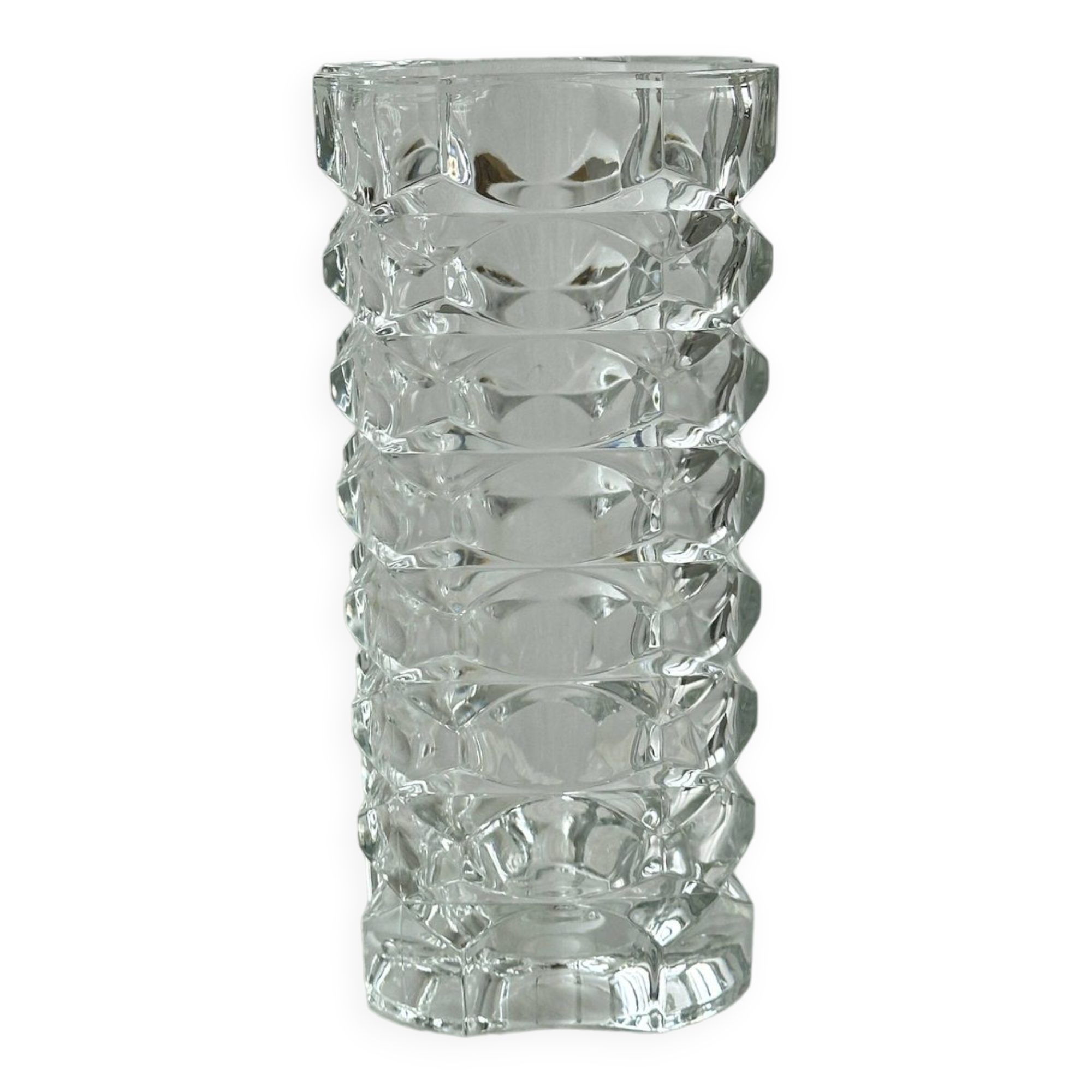 Rectangular crystal vase in thick glass, bouquet vase.