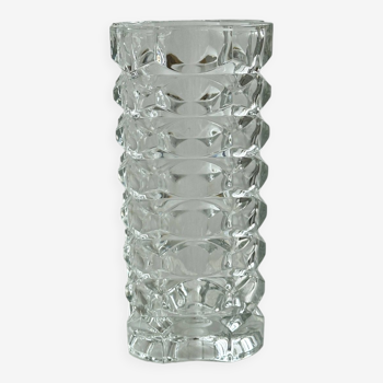 Rectangular crystal vase in thick glass, bouquet vase.