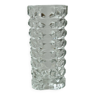 Rectangular crystal vase in thick glass, bouquet vase.