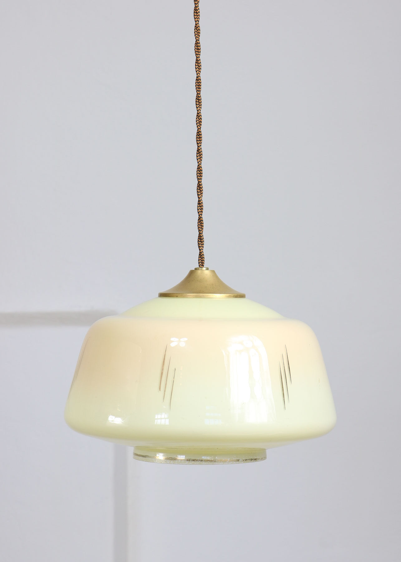 Mid-century glass & brass pendant lamps, set of 2