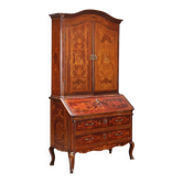 Antique walnut trumeau with maple inlays and drawers, 20th century