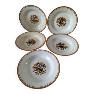 Set de 5 assiettes creuses – Creil & Montereau – Modèle Œillet