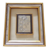 Small art chromolithograph painting Flowers on silver leaf