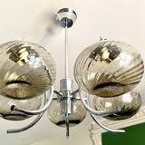 Large chrome and smoked glass chandelier 1970