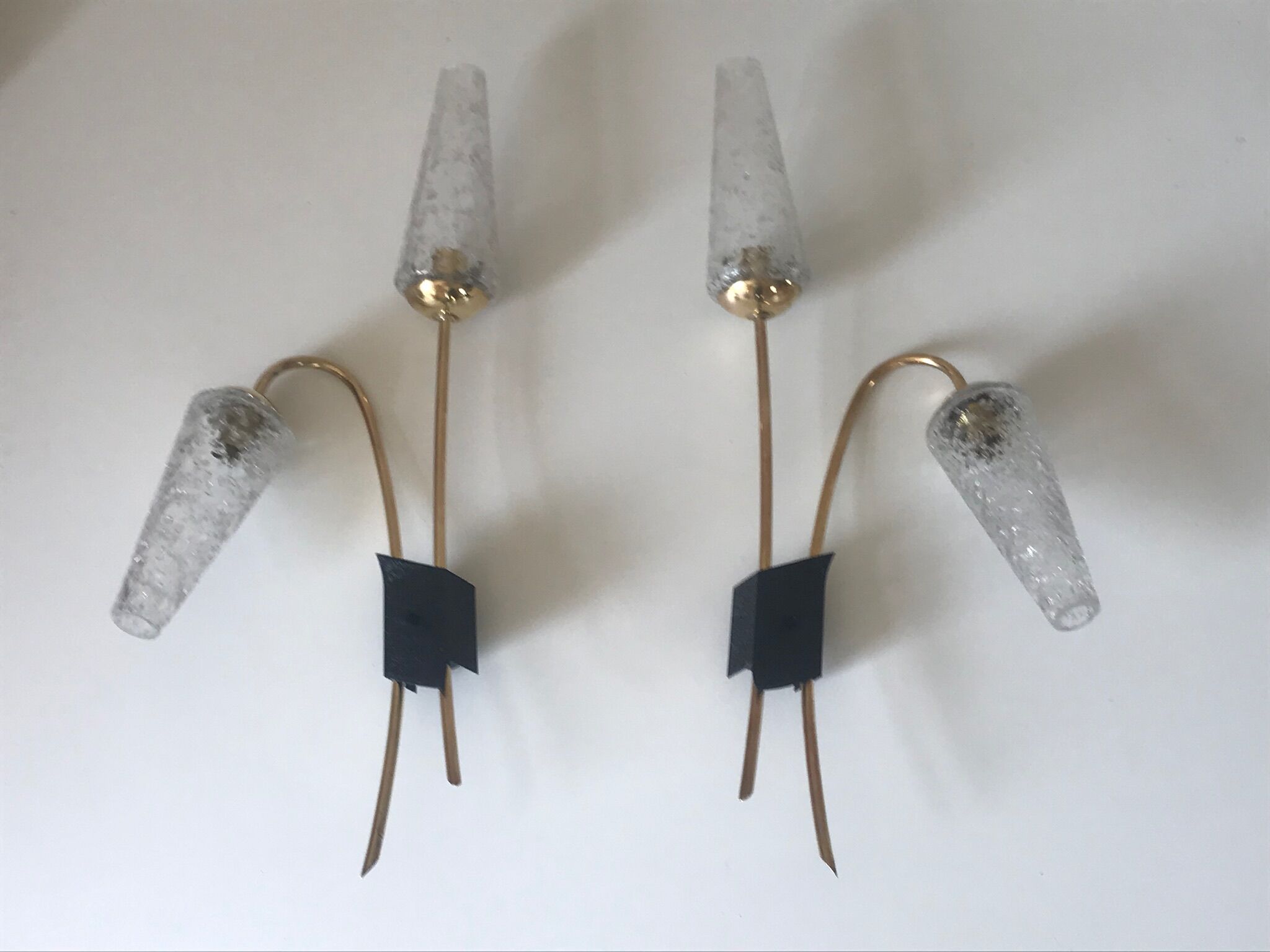 Pair of vintage brass double wall light design 60 years