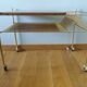 Vinyl hi-fi console with wheels in gold metal and wood