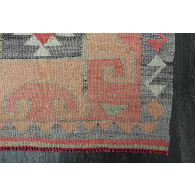 1970s Vintage Turkish Handmade Wool & Cotton Pink Runner Rug 94x306