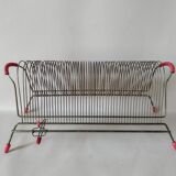 Vinyl records holder metal & vintage scoubidou 50-60