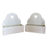 Pair of wooden planters white patina