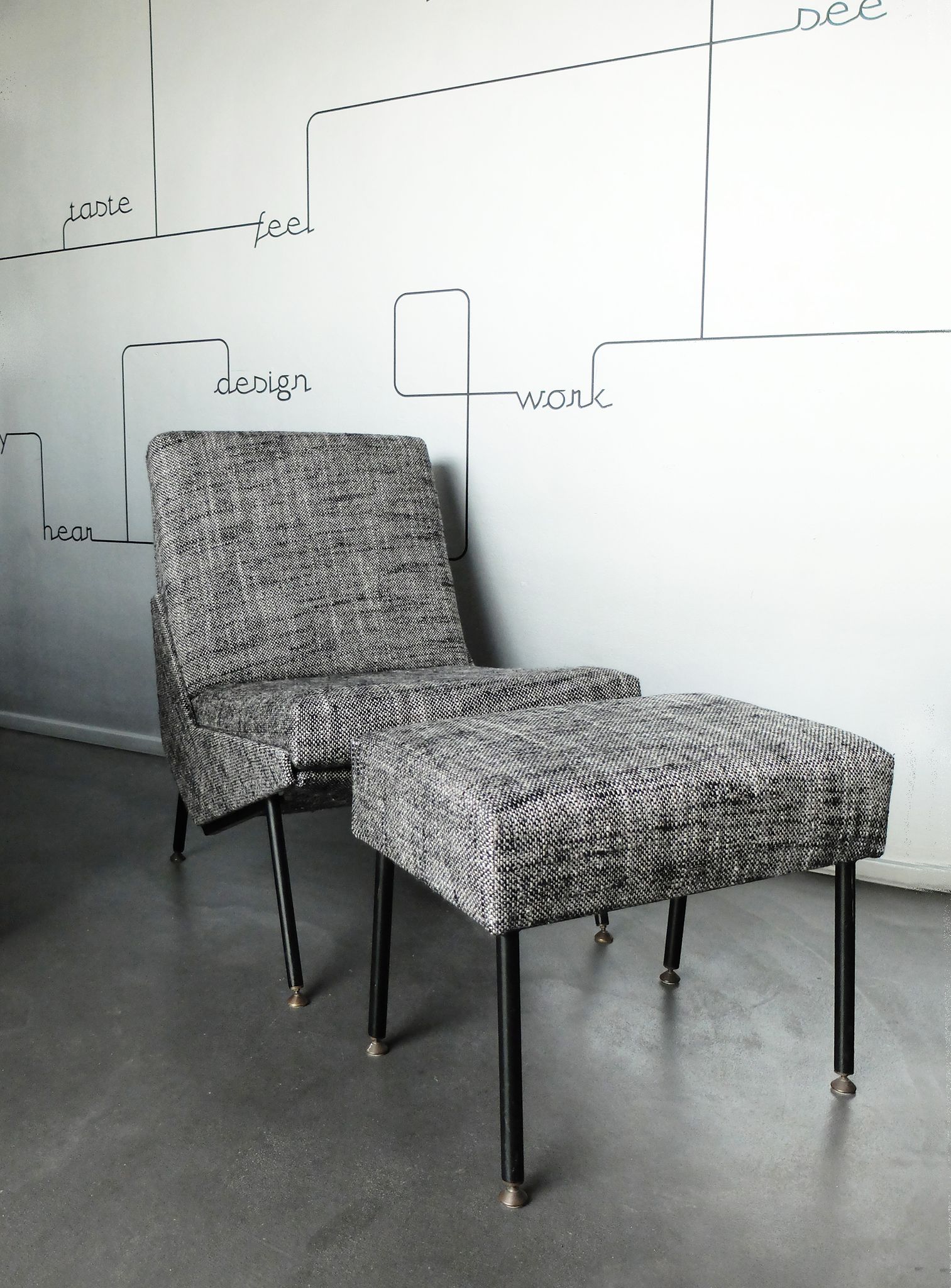 Armchair and ottoman designed by Paul Geoffroy, Airborne, France, 1960