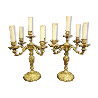 Pair of Louis XV style candlesticks - Lucien Gau, Paris