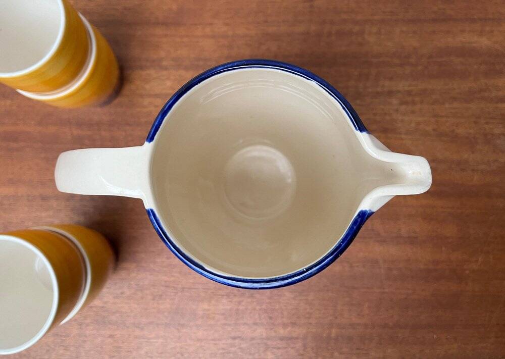 Mid-century hand-painted German décor, ceramic jug 507 with cups from Stützel & Sachs Aalen Keramik, 1960s, set of 5.