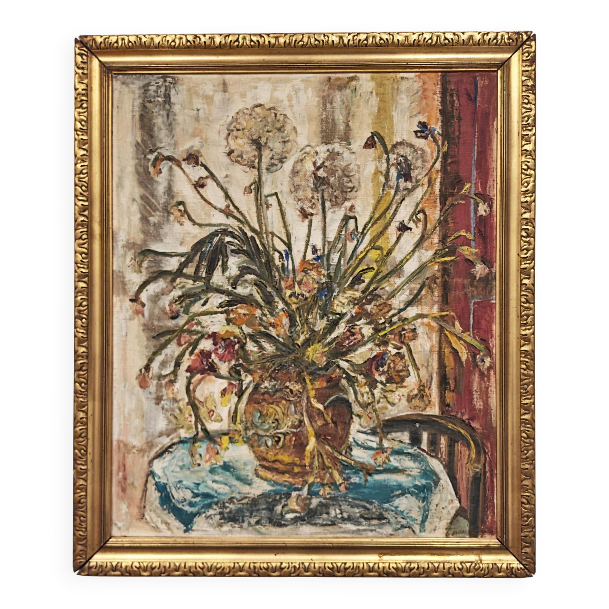 "Flowers", huile sur toile par Branislava Modelska-Jovanovic 1963