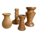 Four wooden vases and candlesticks