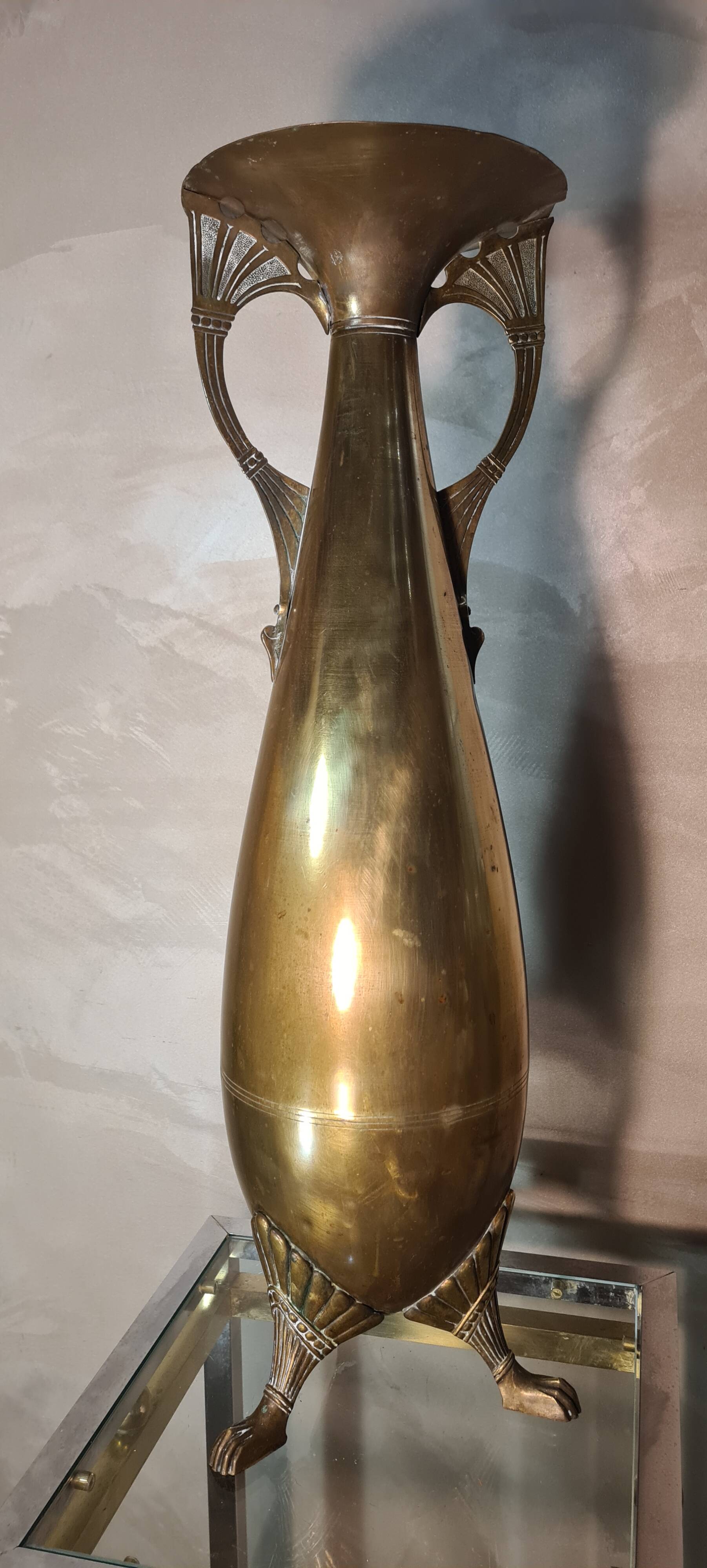 large brass vase empire style art nouveau 1880 to 1910, 60x20 beautiful condition for its age