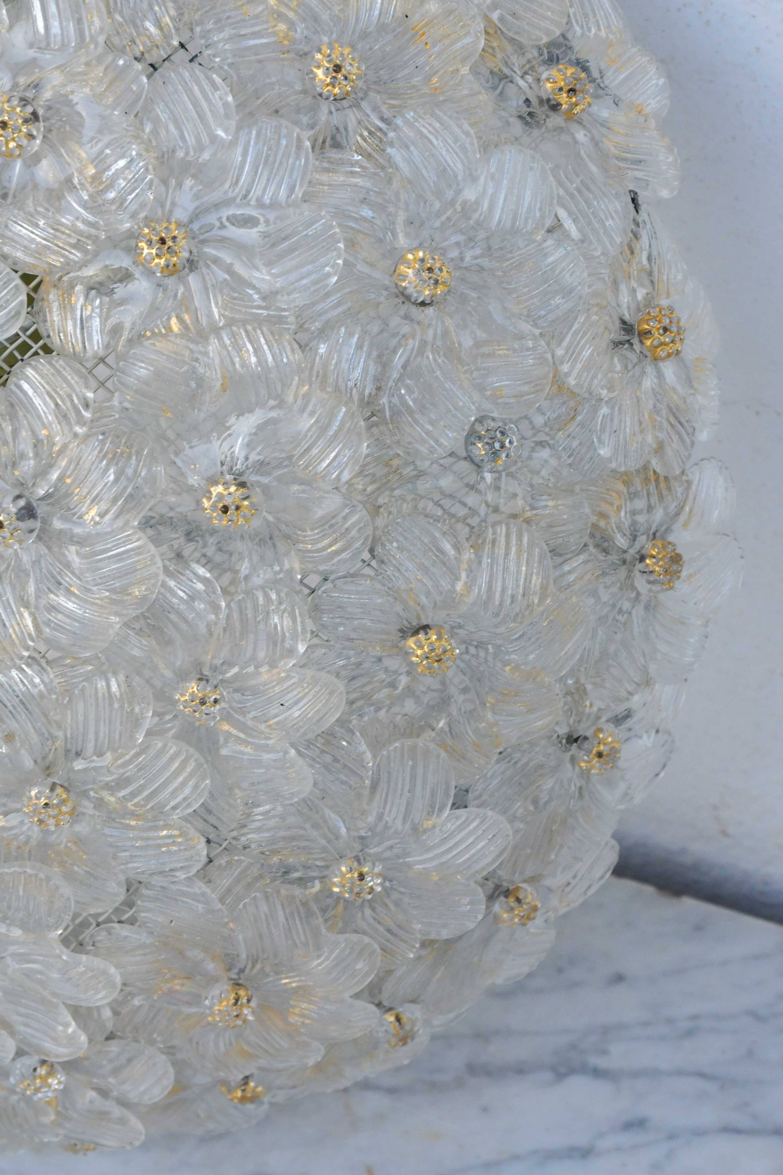 Plafonnier en verre de Murano en forme de fleur par Seguso pour Venini, Italie, années 1960