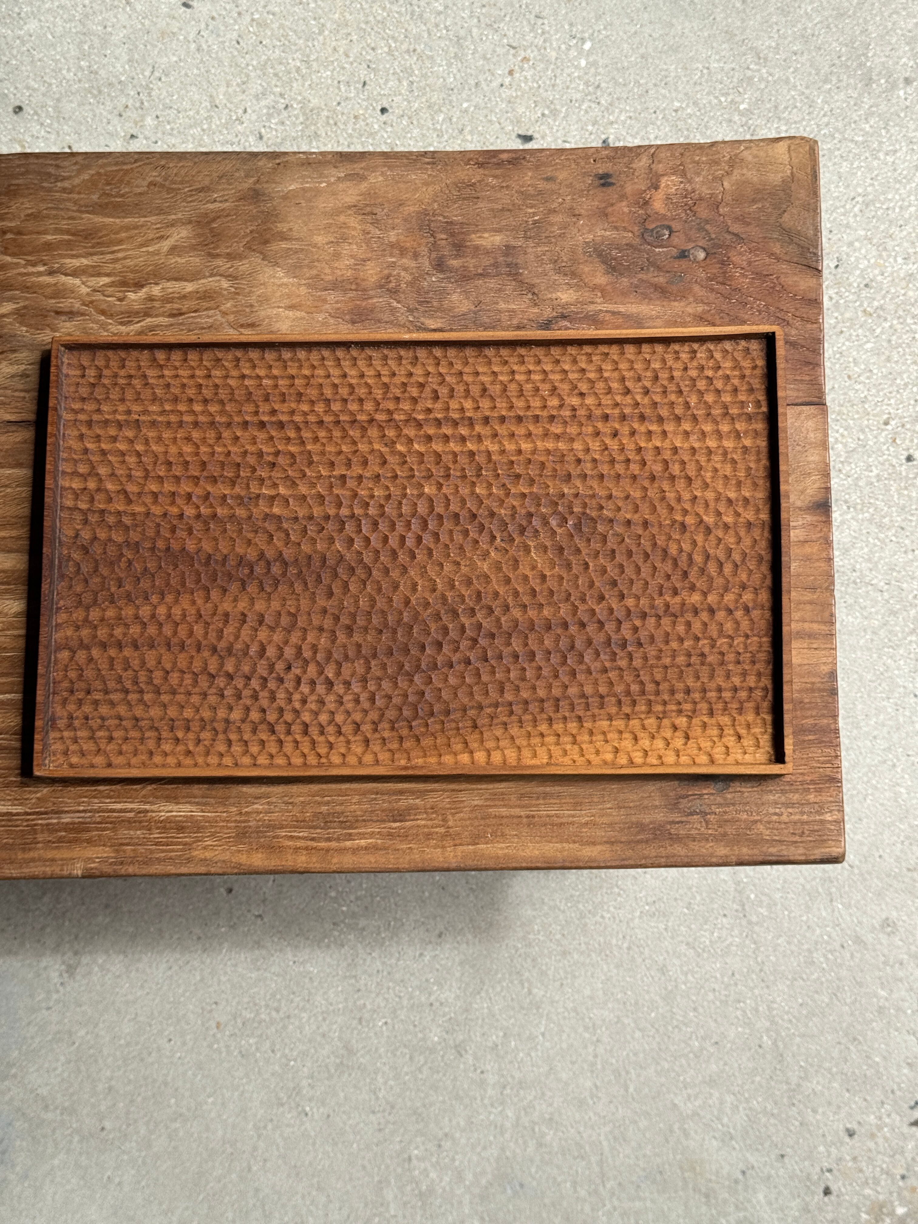 Rectangular solid teak tray with carved edges 40x25