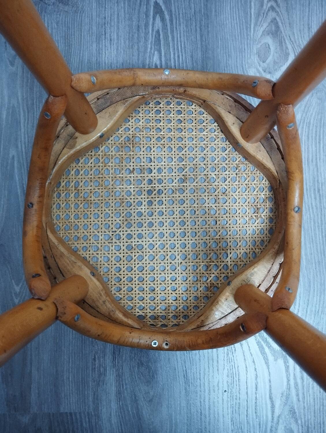 High stool with cane seat