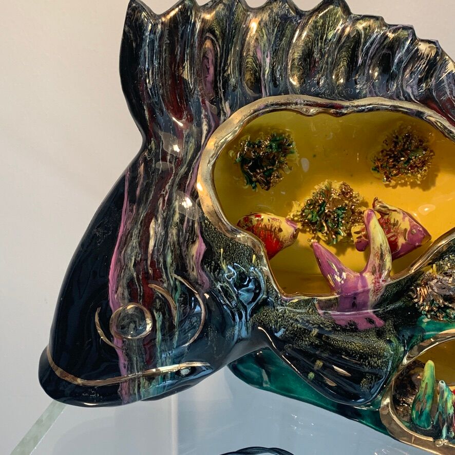 Lamp night light fish ceramic 1960