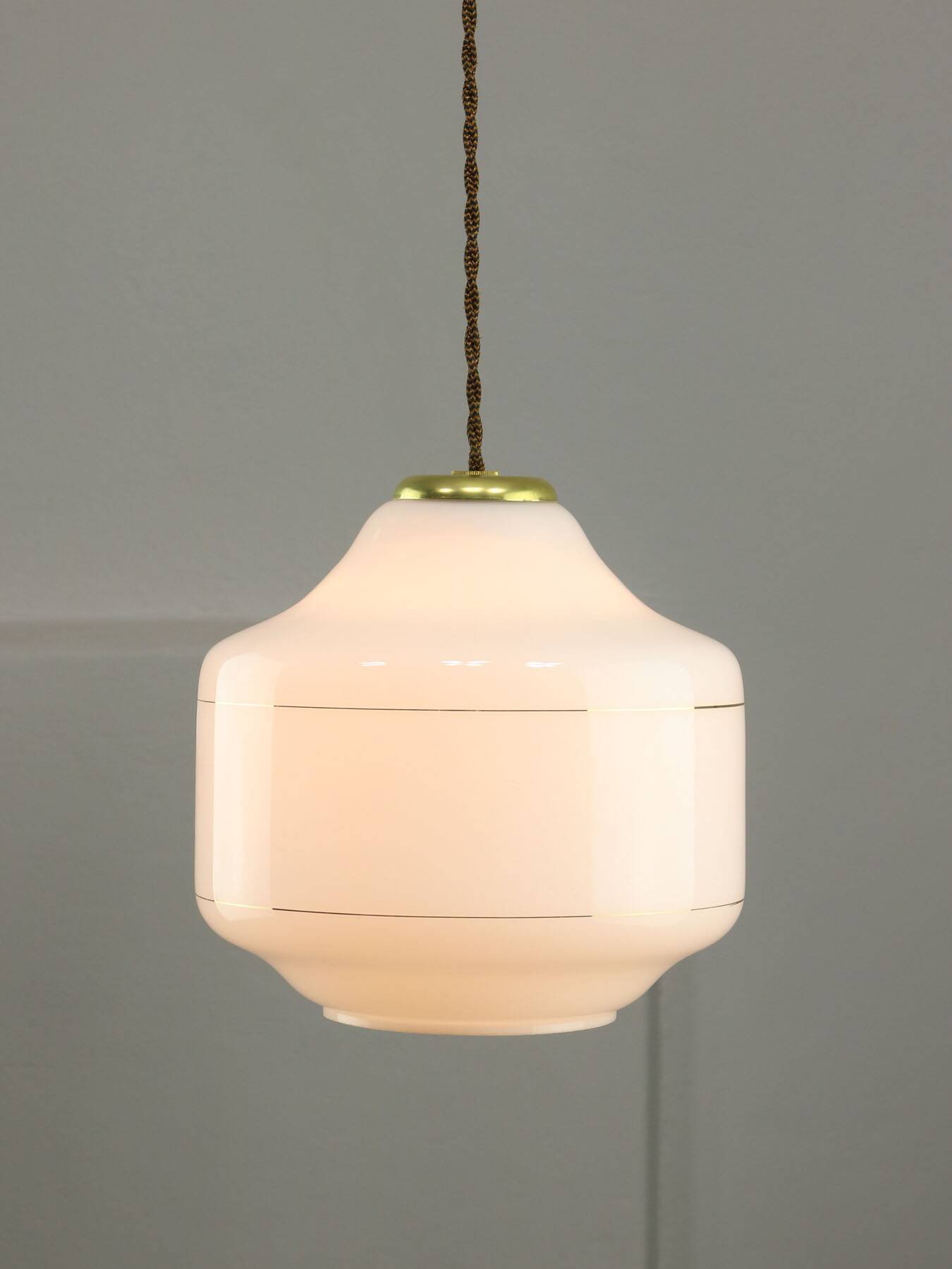 Mid-Century Italian Opaline and Brass Pendant Lamp