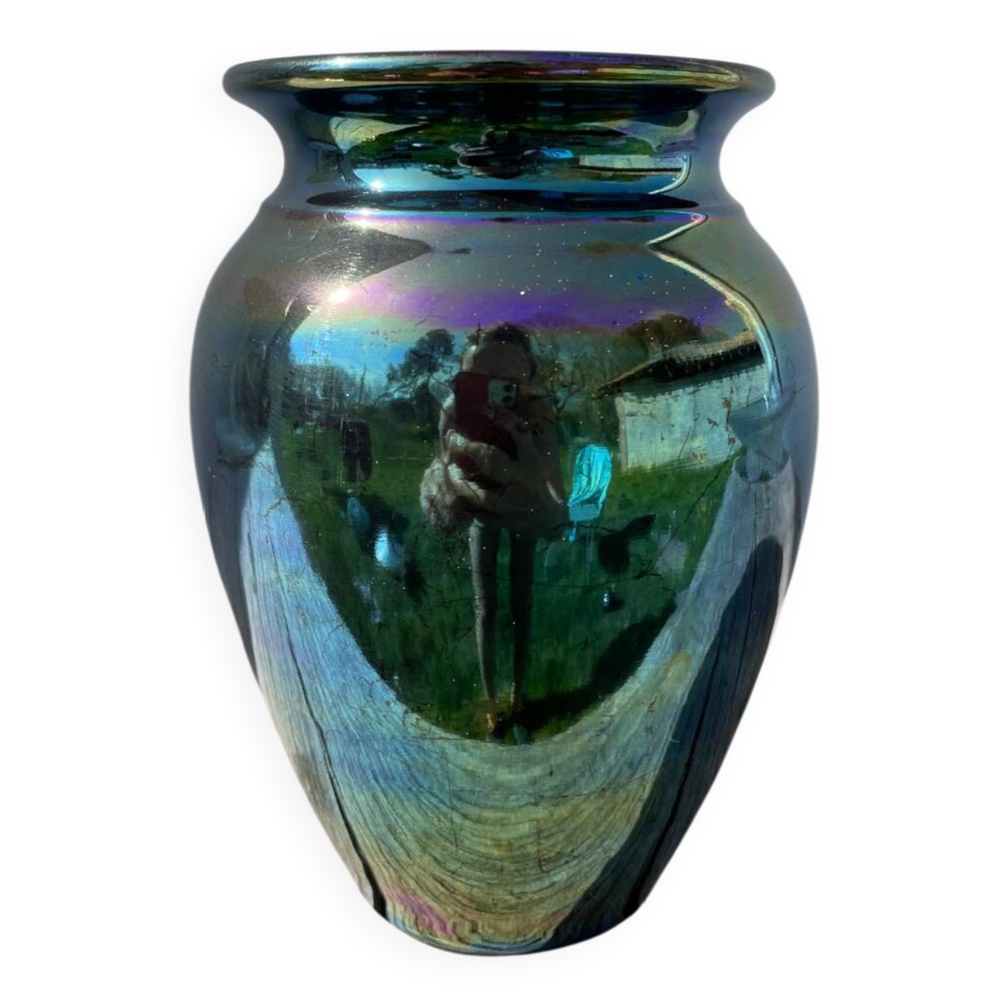 Vintage iridescent ceramic vase