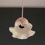 Old pendant light in pink and white painted glass, French pendant light - delivered with socket and cable