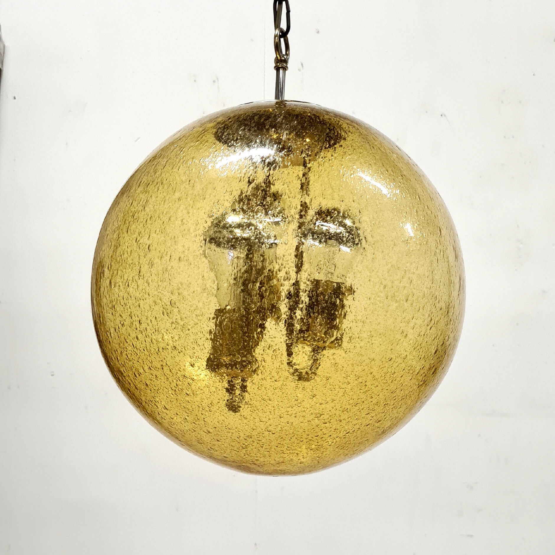 Amber glass and brass globe lamp, Germany 1960s