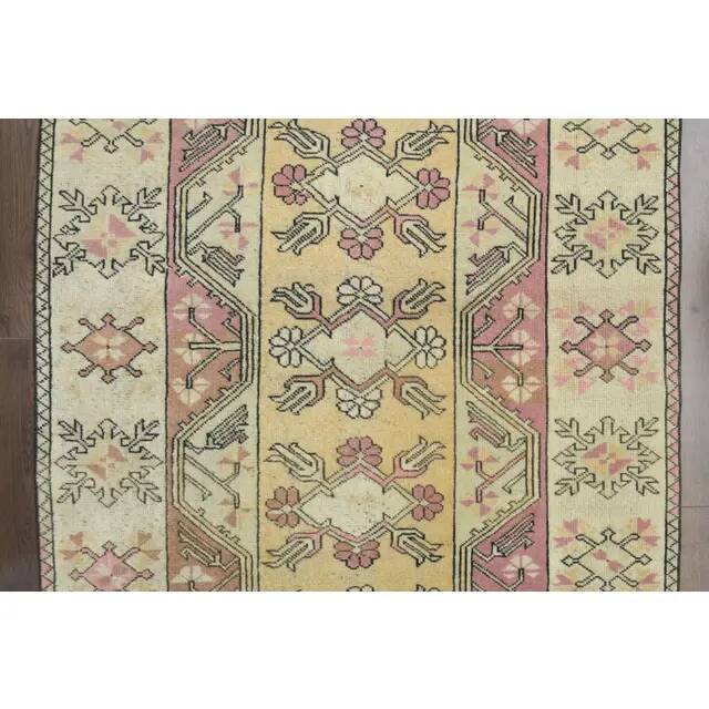 Vintage Turkish Oushak Handmade Wool Cotton Yellow Area Rug 119X210