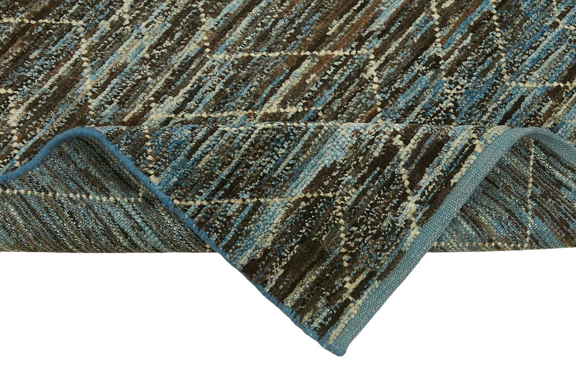 Handwoven Turkish Rustic 86 cm x 343 cm Blue Wool Runner Carpet