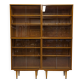 Library or display cabinet with 4 modules in light oak, France around 1960.