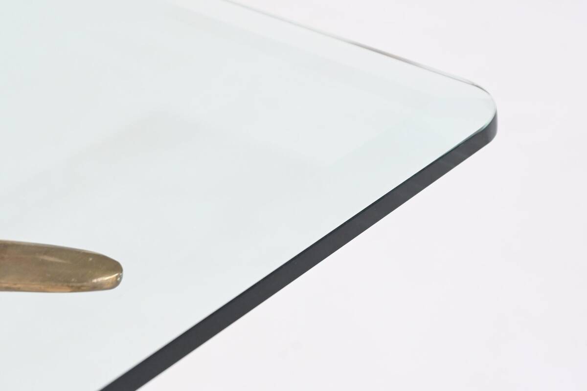 Unique sculptural dining table in bronze and glass, Belgium 1970.
