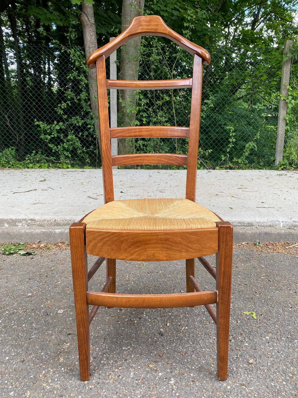 Solid wood and straw valet chair with hanger and drawer