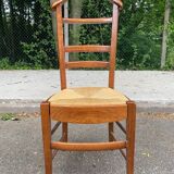 Solid wood and straw valet chair with hanger and drawer