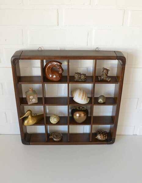 Vintage wooden wall knick knack shelf / shadow box / Gianfranco Frattini