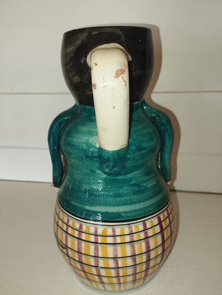 Vintage figurative pitcher in glazed terracotta – Female character