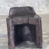 Stool, tabouret or low Japanese-style armchair in brutalist monoxyle radica.
