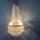 Antique hot air balloon chandelier in brass and crystal, 3 lights, 1920s