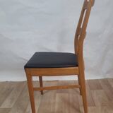 Vintage Danish teak chair – black faux leather seat (1960s)