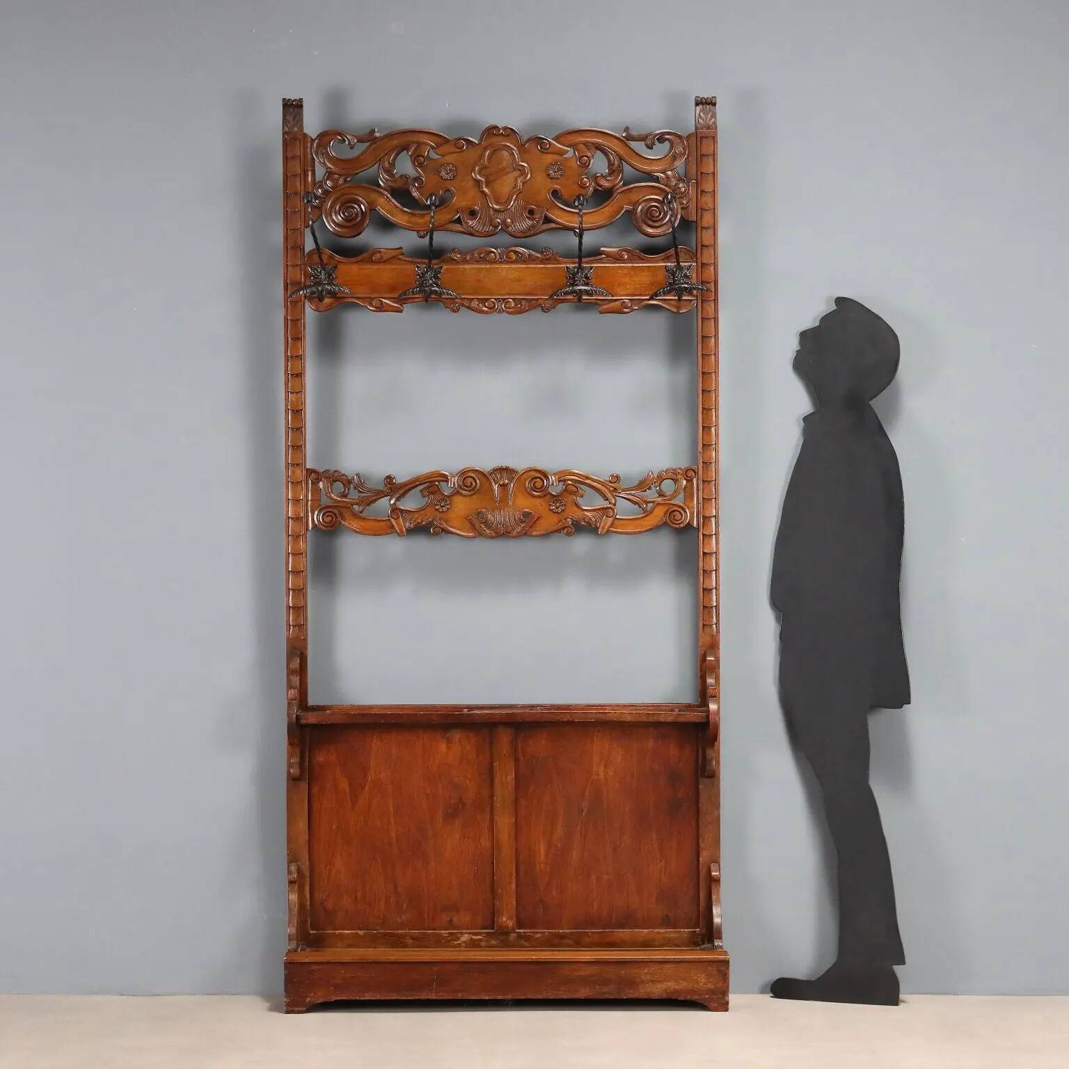 Antique coat rack in stained beech, Italy, 19th century.
