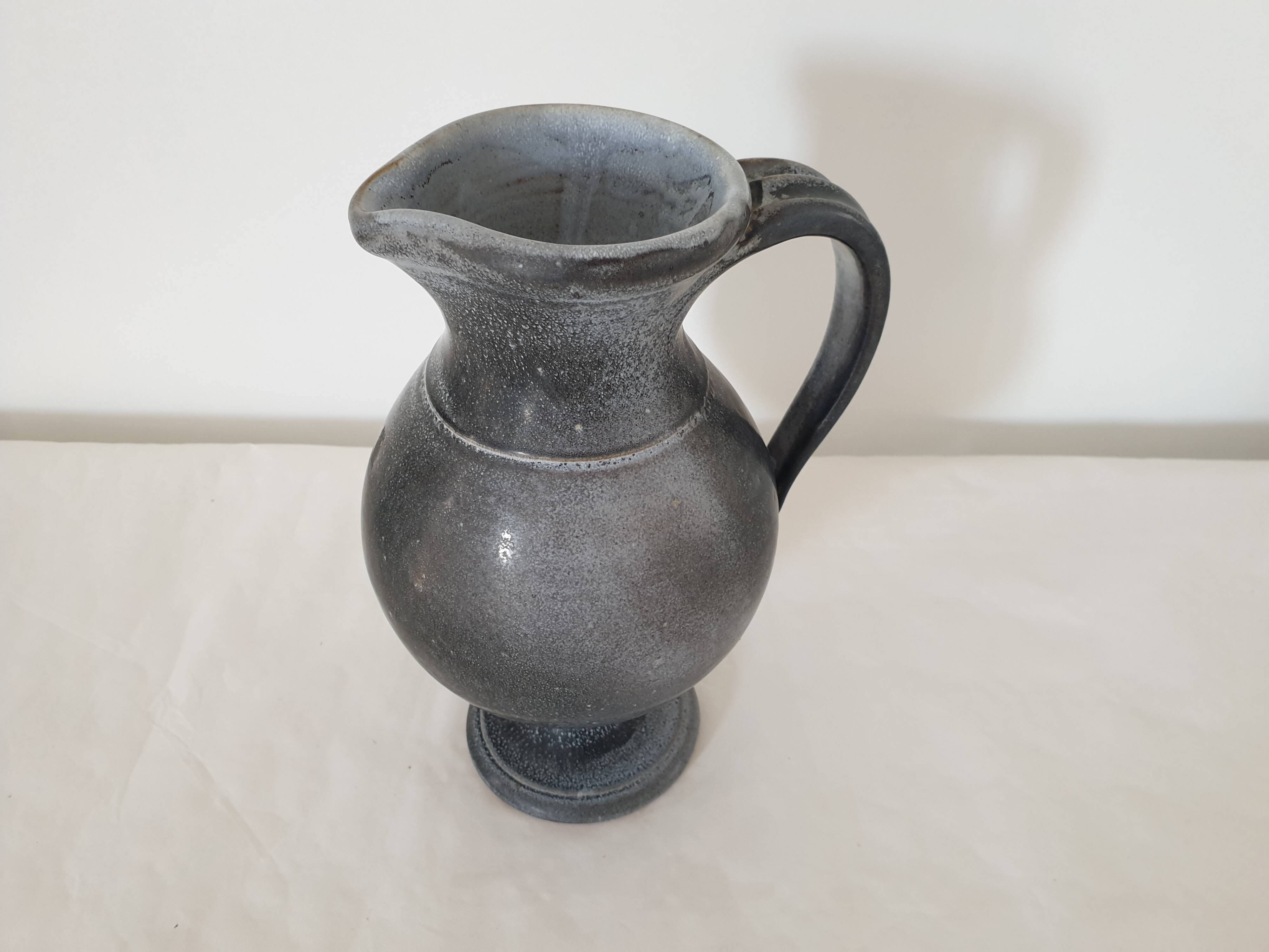 Grey/Black ceramic pitcher signed TL Corti - height 25cm