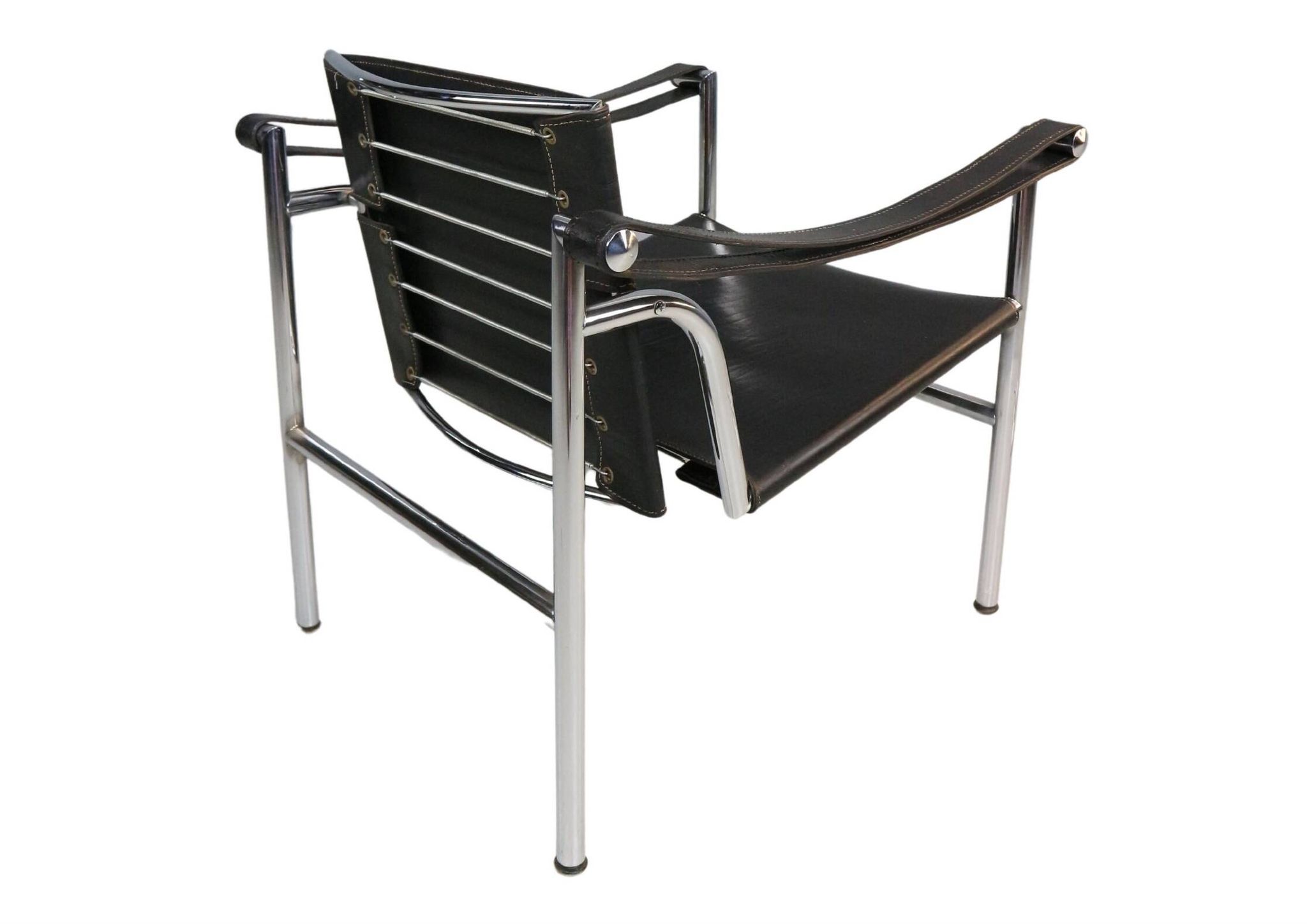 Le Corbusier Vintage Black Leather Armchair Model- LC1 for Cassina, 1970s