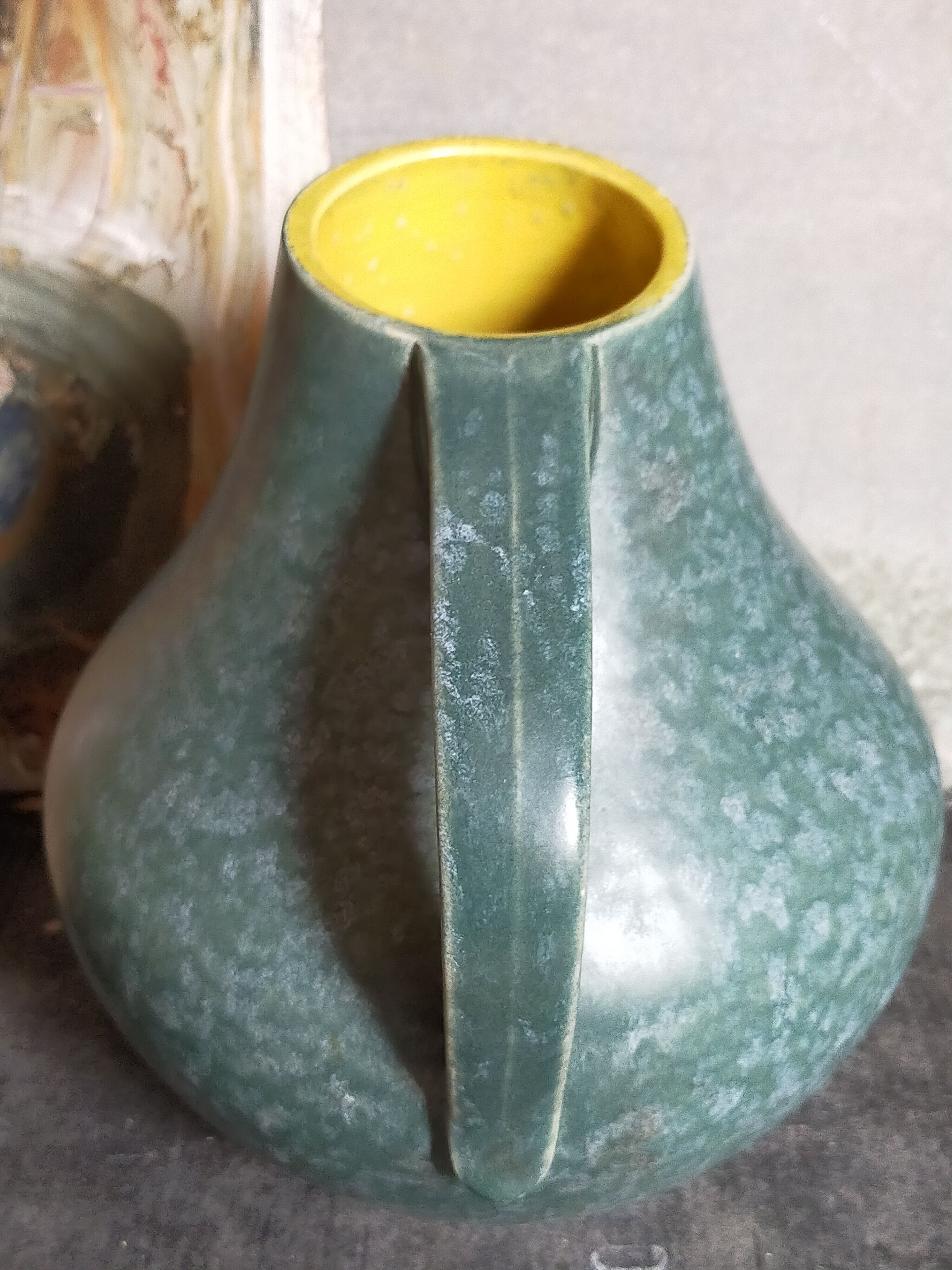 German ceramic vase Art-Deco with speckled enamel model n°377