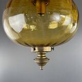 Pair of vintage amber blown glass lantern pendant lights, 20th century